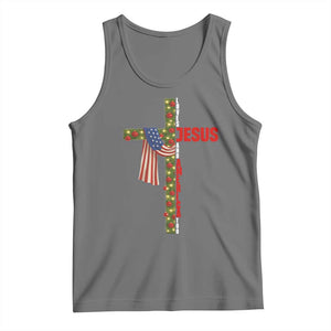 Jesus Patriotic Christmas Tank Top Loves Jesus And America Too TS14 Black Heather Print Your Wear