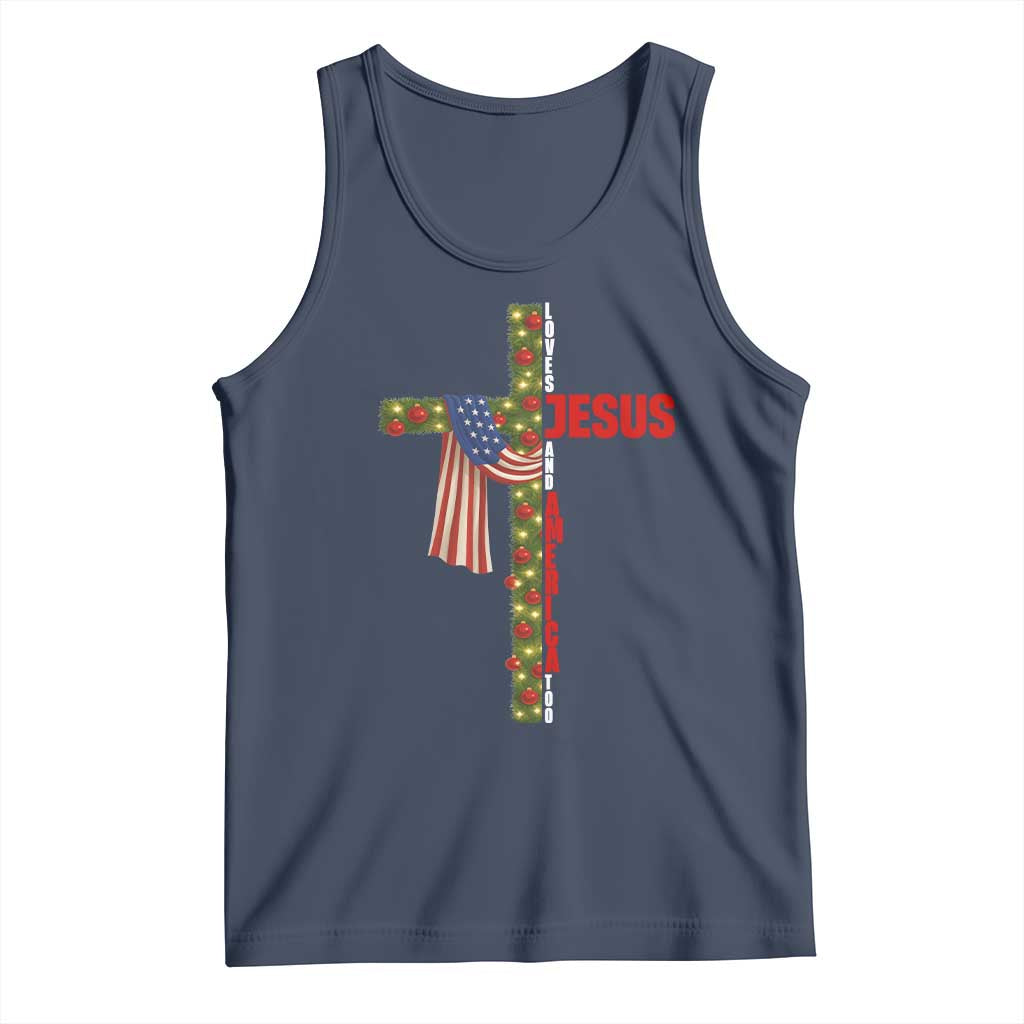 Jesus Patriotic Christmas Tank Top Loves Jesus And America Too TS14 Navy Print Your Wear