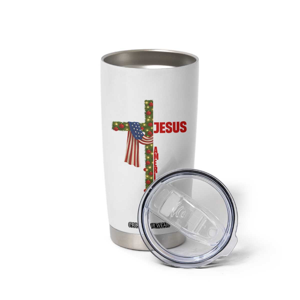Jesus Patriotic Christmas Tumbler Cup Loves Jesus And America Too TS14 Print Your Wear