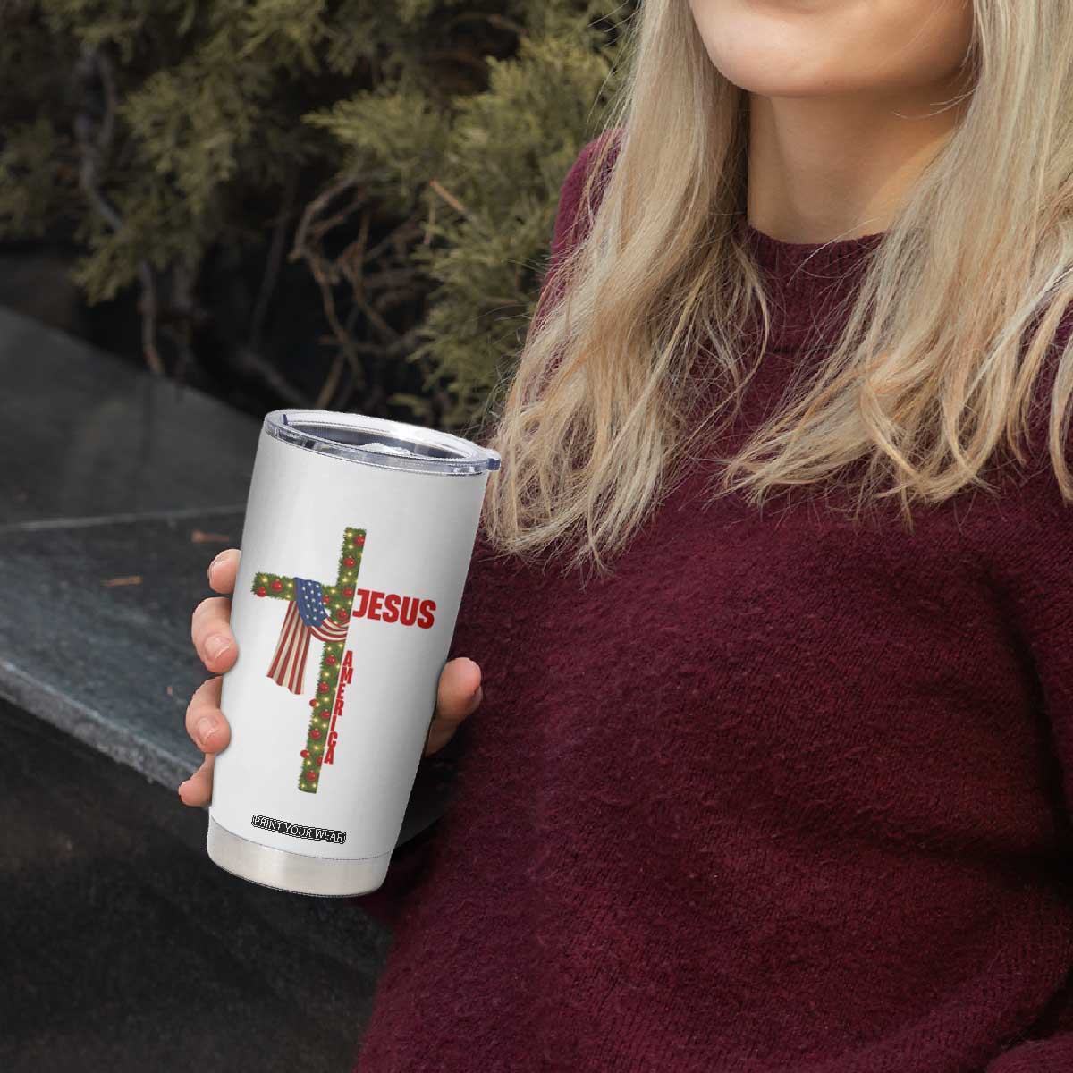 Jesus Patriotic Christmas Tumbler Cup Loves Jesus And America Too TS14 Print Your Wear