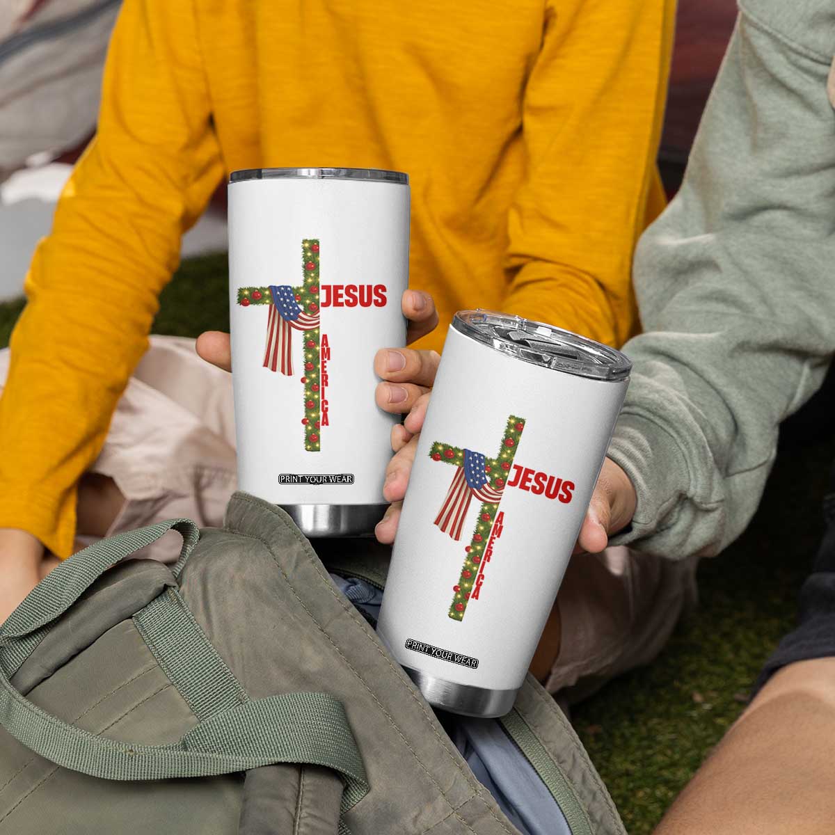 Jesus Patriotic Christmas Tumbler Cup Loves Jesus And America Too TS14 Print Your Wear