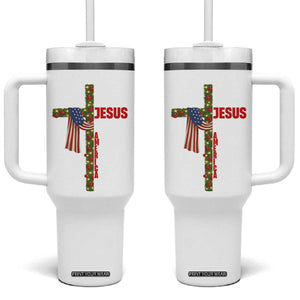 Jesus Patriotic Christmas Tumbler With Handle Loves Jesus And America Too TS14 One Size: 40 oz Black Print Your Wear