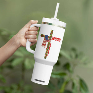 Jesus Patriotic Christmas Tumbler With Handle Loves Jesus And America Too TS14 Print Your Wear