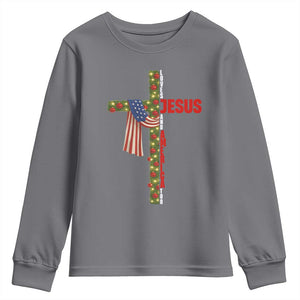 Jesus Patriotic Christmas Youth Sweatshirt Loves Jesus And America Too TS14 Charcoal Print Your Wear