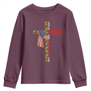 Jesus Patriotic Christmas Youth Sweatshirt Loves Jesus And America Too TS14 Maroon Print Your Wear