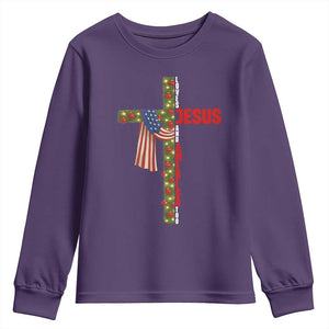 Jesus Patriotic Christmas Youth Sweatshirt Loves Jesus And America Too TS14 Purple Print Your Wear