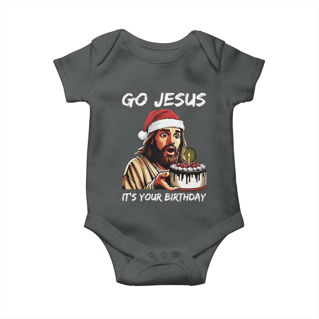 Funny Jesus Christmas Baby Onesie Go Jesus It Is Your Birthday TS14 Dark Heather Print Your Wear