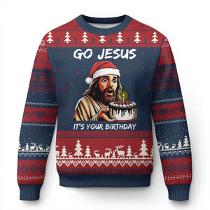 Funny Jesus Xmas Ugly Christmas Sweater Go Jesus It Is Your Birthday TS14 Navy Red Print Your Wear