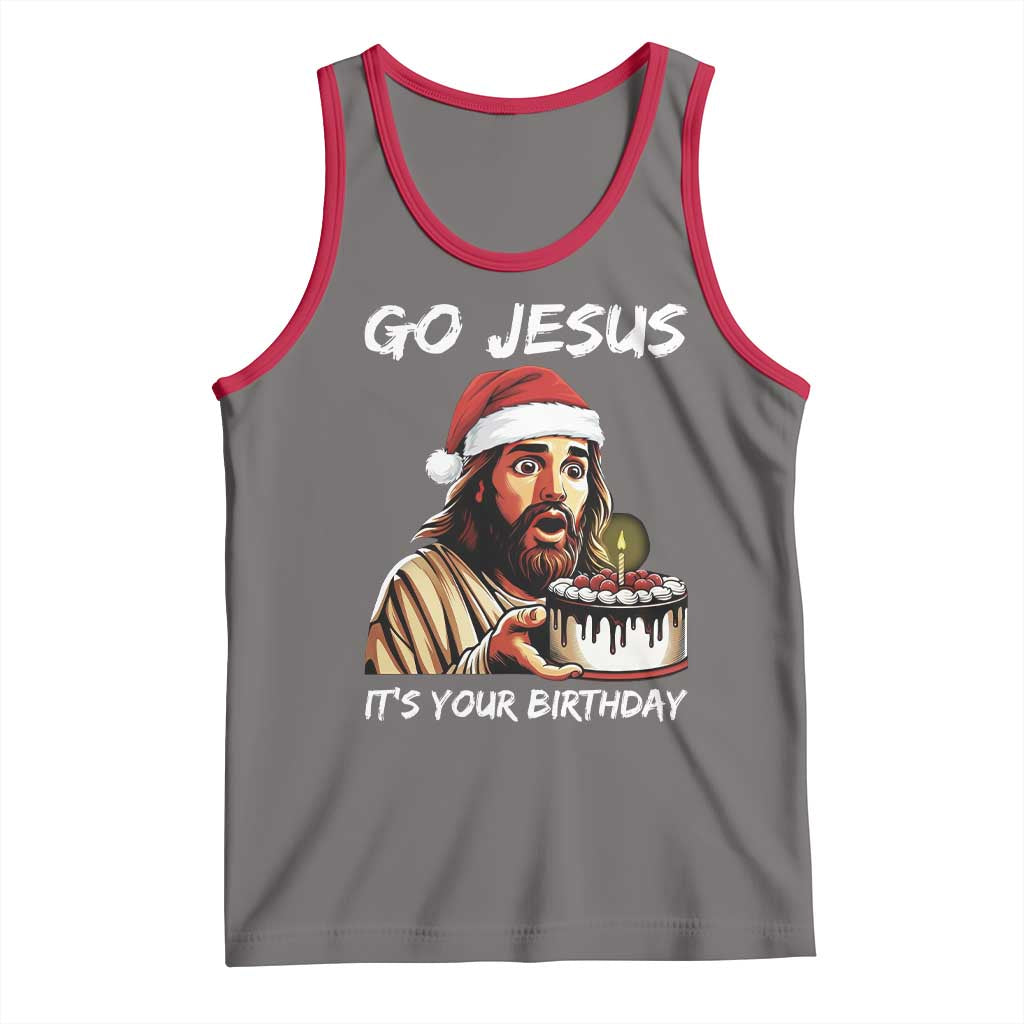 Funny Jesus Christmas Tank Top Go Jesus It Is Your Birthday TS14 Deep Heather Red Print Your Wear