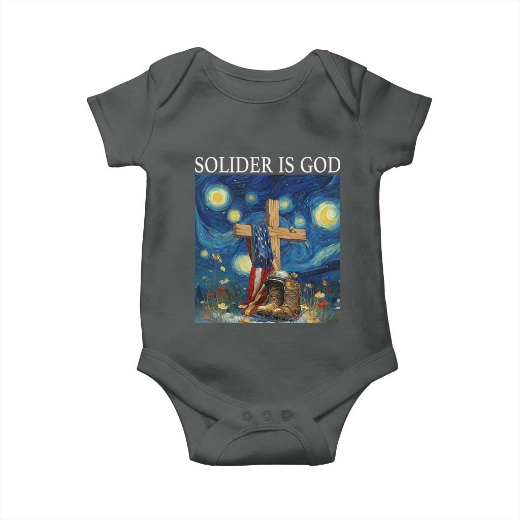 Army Christian Baby Onesie Soldier Cross Starry Night Faith Patriotic Jesus TS14 Dark Heather Print Your Wear