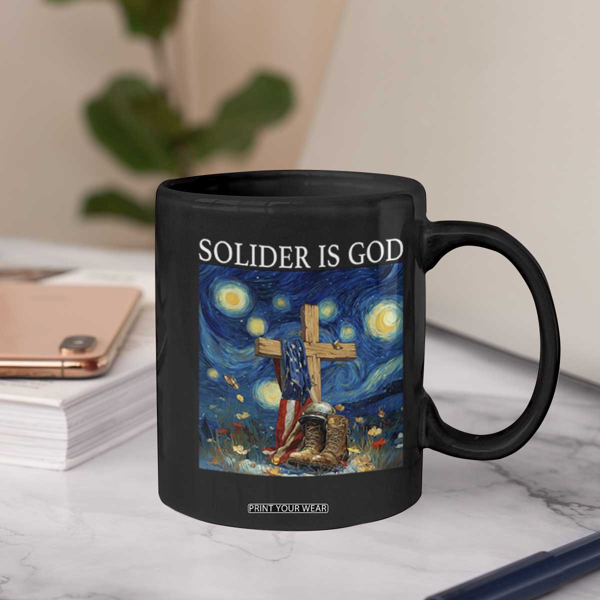 Army Christian Coffee Mug Soldier Cross Starry Night Faith Patriotic Jesus TS14 Print Your Wear