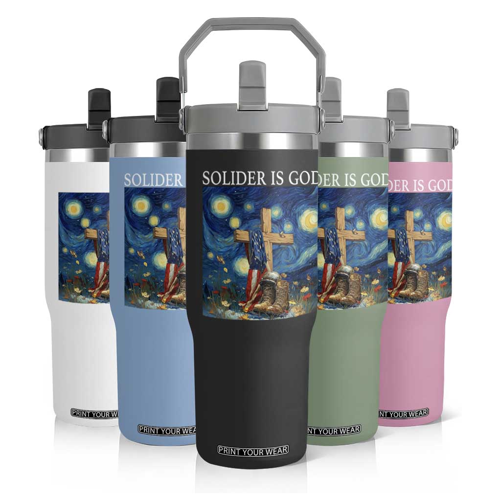 Army Christian Flip Straw Tumbler Soldier Cross Starry Night Faith Patriotic Jesus TS14 Print Your Wear