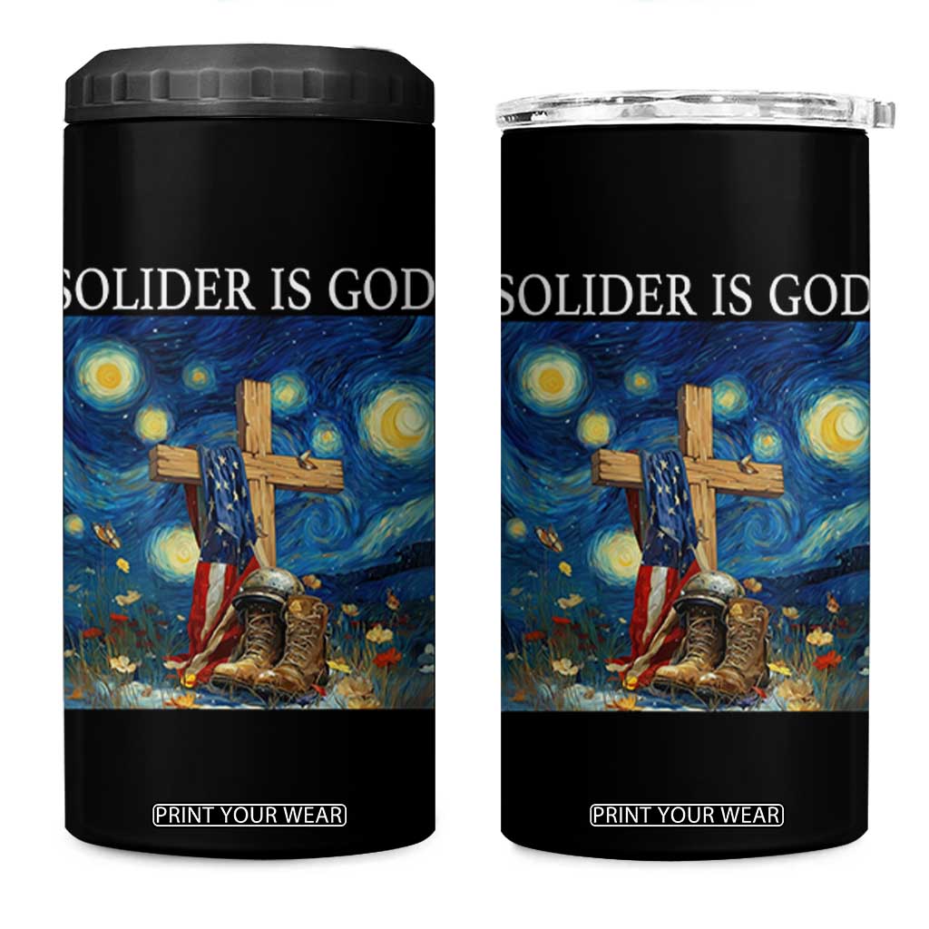 Army Christian 4 in 1 Can Cooler Tumbler Soldier Cross Starry Night Faith Patriotic Jesus TS14 One Size: 16 oz Black Print Your Wear