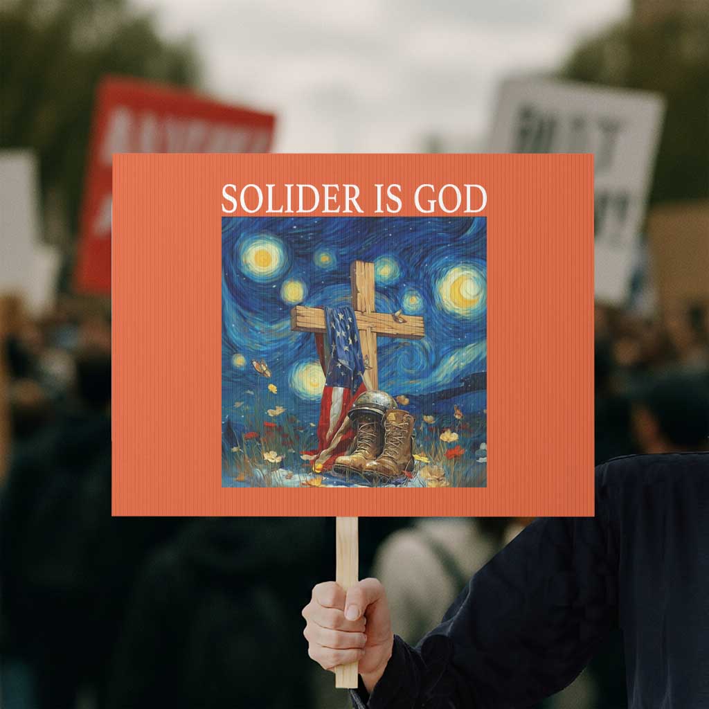 Army Christian Protest Sign Soldier Cross Starry Night Faith Patriotic Jesus TS14 Horizontal 18" × 24" Orange Print Your Wear