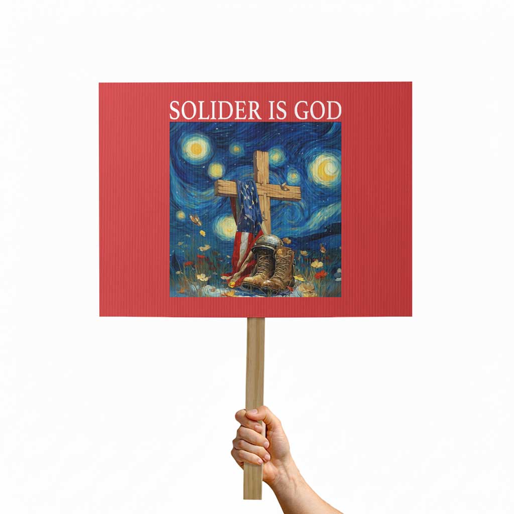 Army Christian Protest Sign Soldier Cross Starry Night Faith Patriotic Jesus TS14 Horizontal 18" × 24" Red Print Your Wear