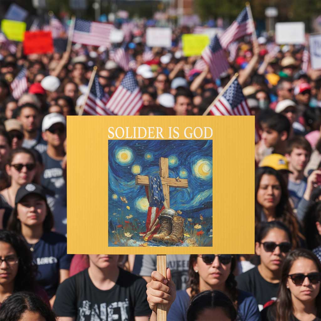 Army Christian Protest Sign Soldier Cross Starry Night Faith Patriotic Jesus TS14 Horizontal 18
