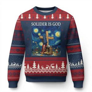 Army Christian Ugly Christmas Sweater Soldier Cross Starry Night Faith Patriotic Jesus TS14 Navy Red Print Your Wear