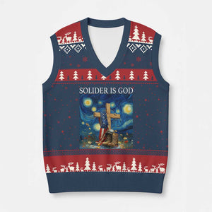 Army Christian V-Neck Knit Sweater Vest Soldier Cross Starry Night Faith Patriotic Jesus TS14 Navy Red Print Your Wear