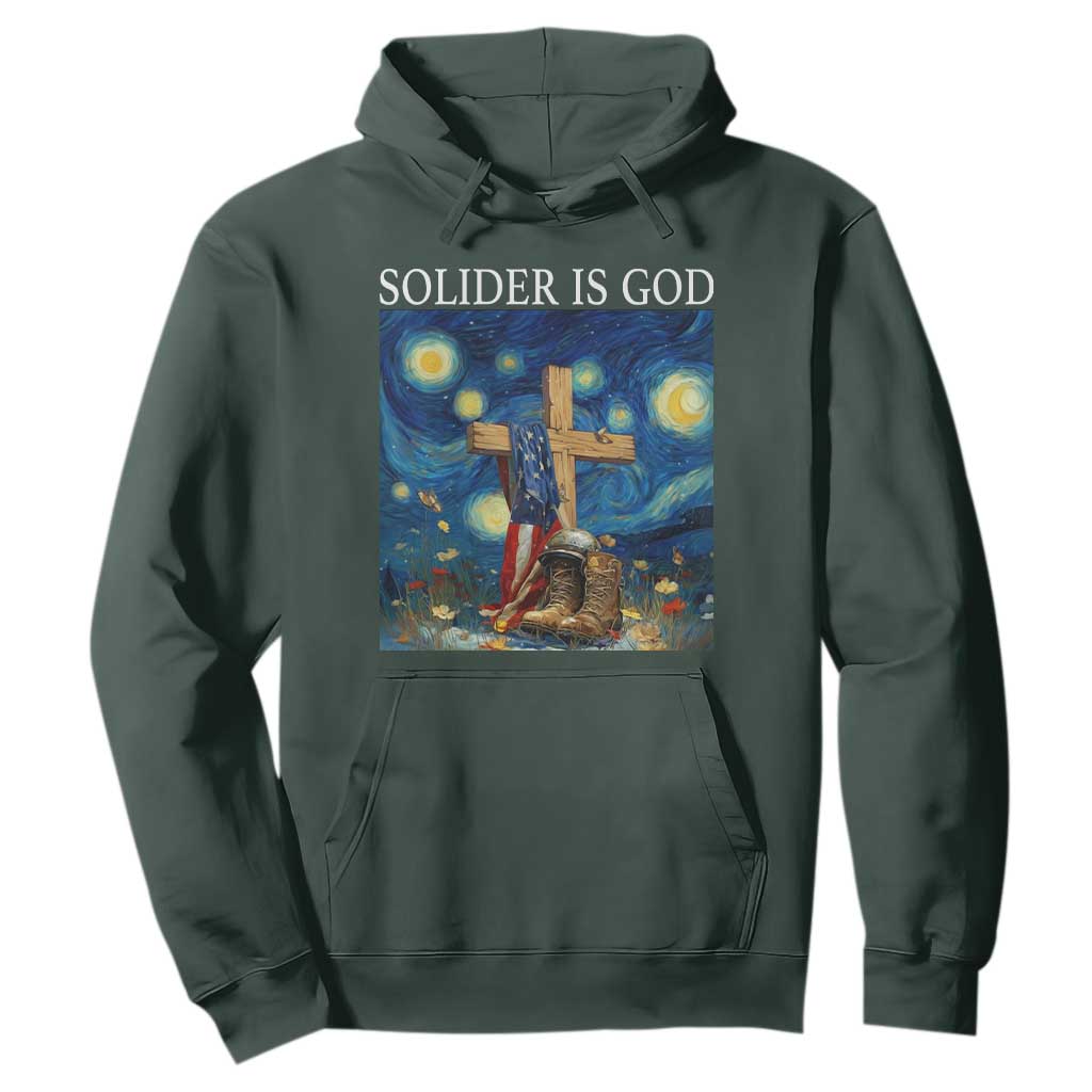 Army Christian Hoodie Soldier Cross Starry Night Faith Patriotic Jesus TS14 Dark Forest Green Print Your Wear