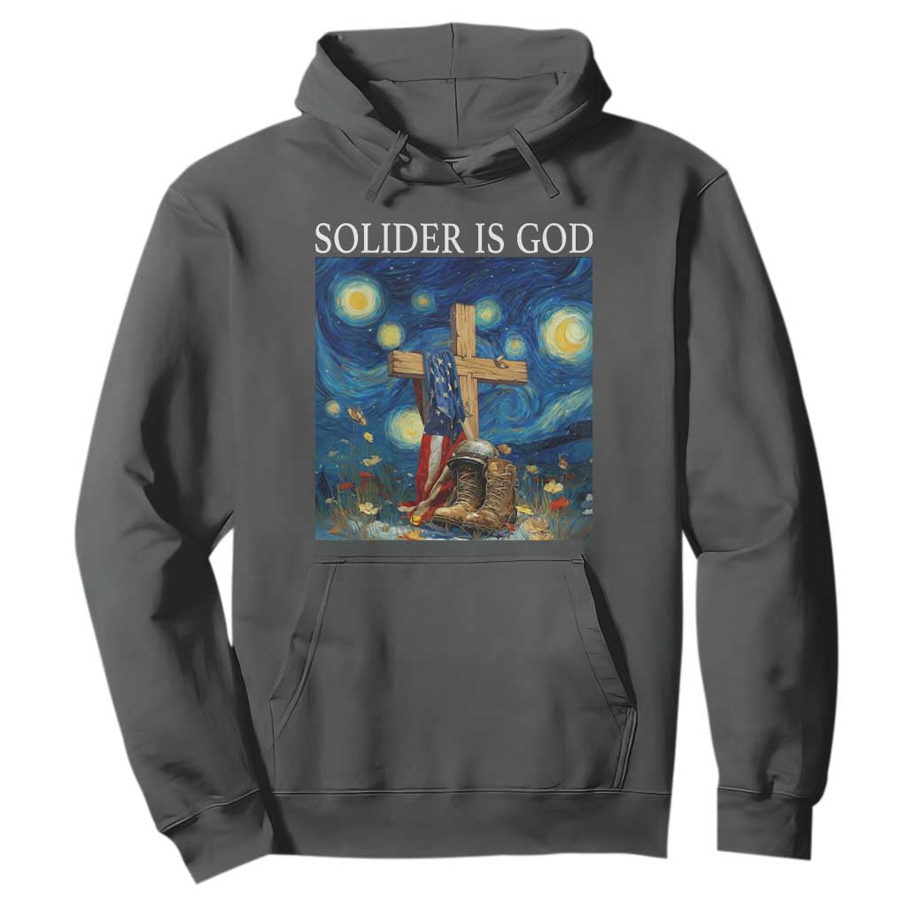 Army Christian Hoodie Soldier Cross Starry Night Faith Patriotic Jesus TS14 Dark Heather Print Your Wear