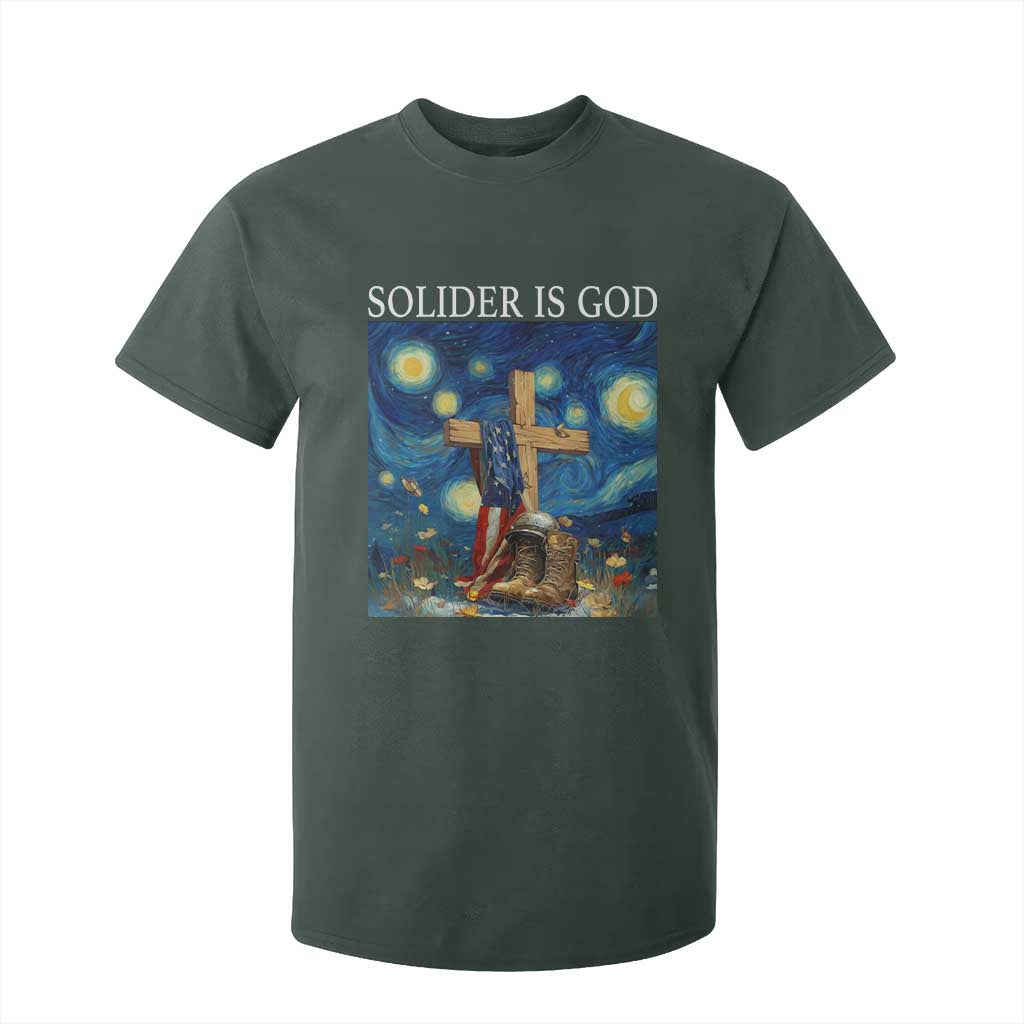 Army Christian T Shirt For Kid Soldier Cross Starry Night Faith Patriotic Jesus TS14 Dark Forest Green Print Your Wear