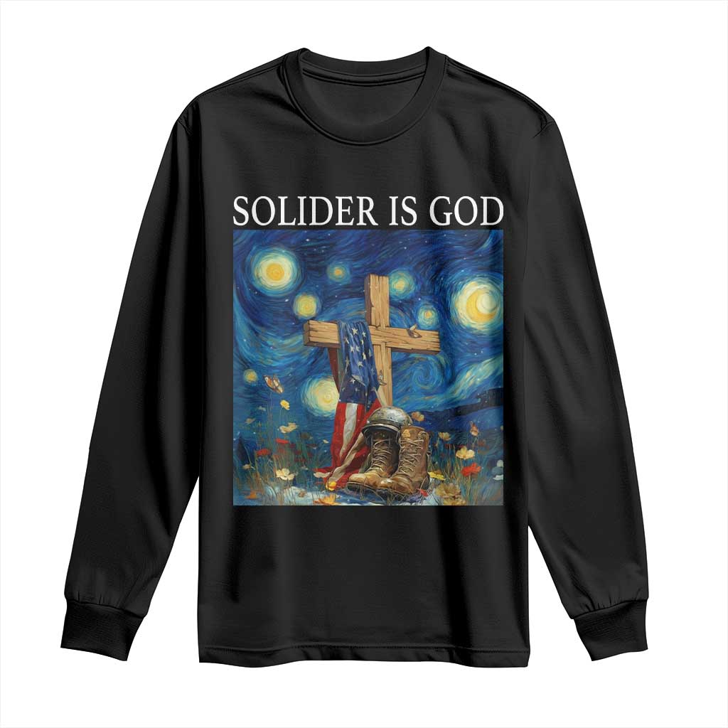 Army Christian Long Sleeve Shirt Soldier Cross Starry Night Faith Patriotic Jesus TS14 Black Print Your Wear