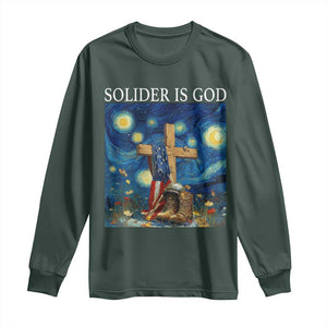 Army Christian Long Sleeve Shirt Soldier Cross Starry Night Faith Patriotic Jesus TS14 Dark Forest Green Print Your Wear