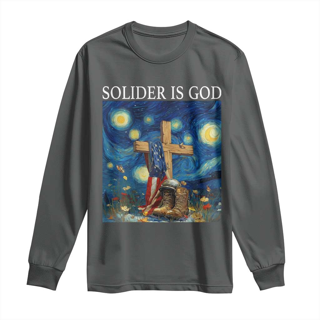 Army Christian Long Sleeve Shirt Soldier Cross Starry Night Faith Patriotic Jesus TS14 Dark Heather Print Your Wear