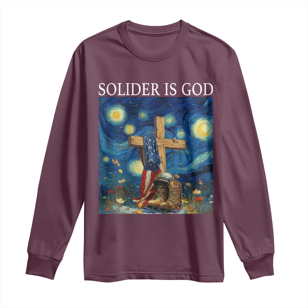 Army Christian Long Sleeve Shirt Soldier Cross Starry Night Faith Patriotic Jesus TS14 Maroon Print Your Wear