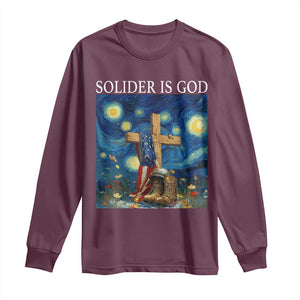Army Christian Long Sleeve Shirt Soldier Cross Starry Night Faith Patriotic Jesus TS14 Maroon Print Your Wear