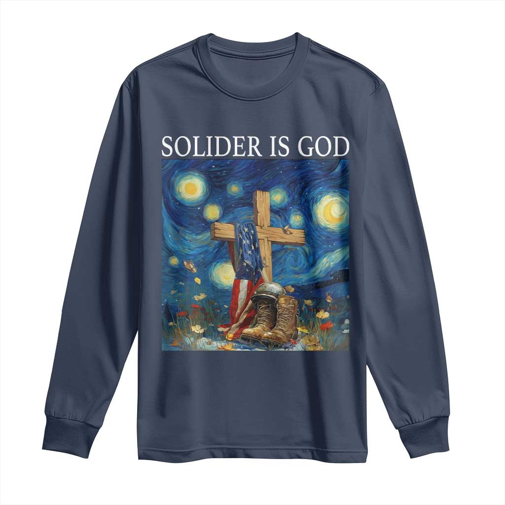Army Christian Long Sleeve Shirt Soldier Cross Starry Night Faith Patriotic Jesus TS14 Navy Print Your Wear