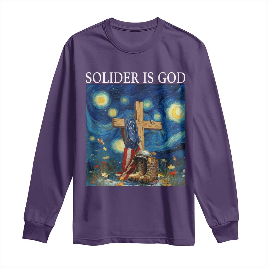 Army Christian Long Sleeve Shirt Soldier Cross Starry Night Faith Patriotic Jesus TS14 Purple Print Your Wear