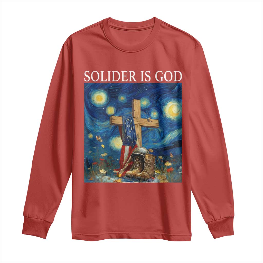 Army Christian Long Sleeve Shirt Soldier Cross Starry Night Faith Patriotic Jesus TS14 Red Print Your Wear