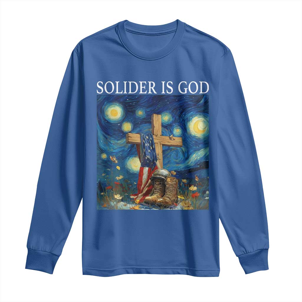 Army Christian Long Sleeve Shirt Soldier Cross Starry Night Faith Patriotic Jesus TS14 Royal Blue Print Your Wear