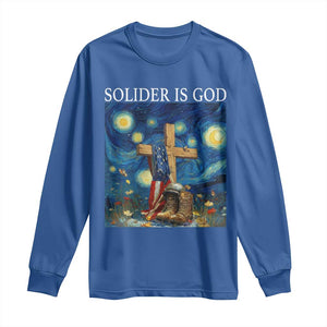Army Christian Long Sleeve Shirt Soldier Cross Starry Night Faith Patriotic Jesus TS14 Royal Blue Print Your Wear