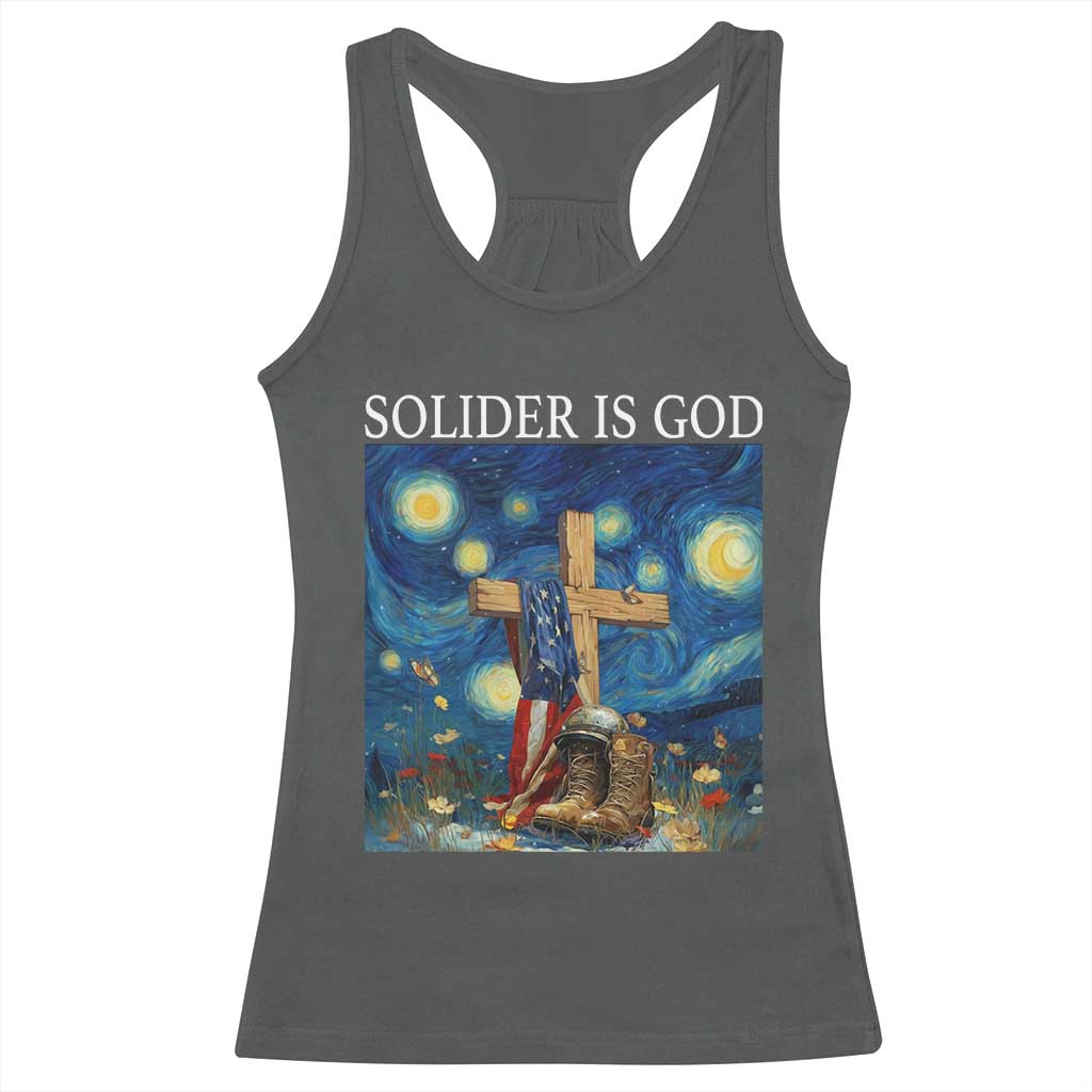Army Christian Racerback Tank Top Soldier Cross Starry Night Faith Patriotic Jesus TS14 Dark Heather Print Your Wear