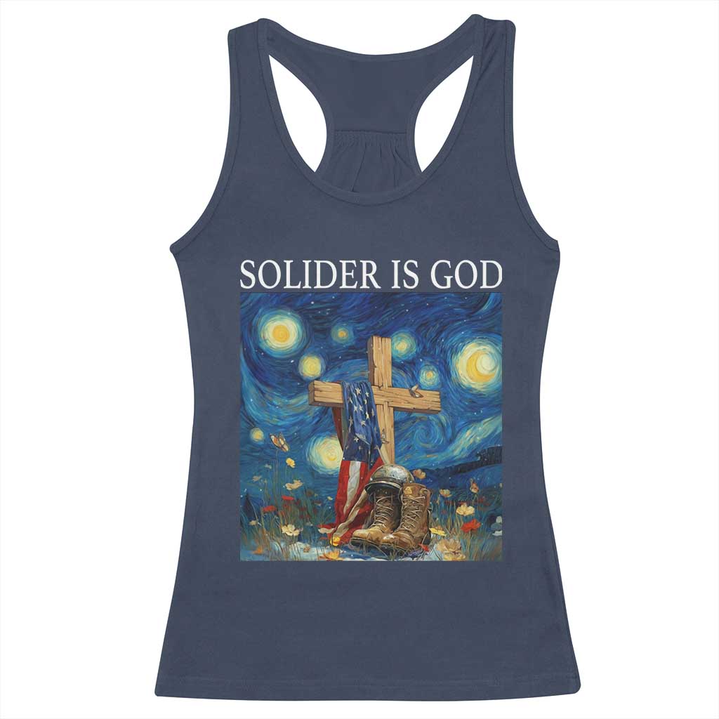 Army Christian Racerback Tank Top Soldier Cross Starry Night Faith Patriotic Jesus TS14 Navy Print Your Wear