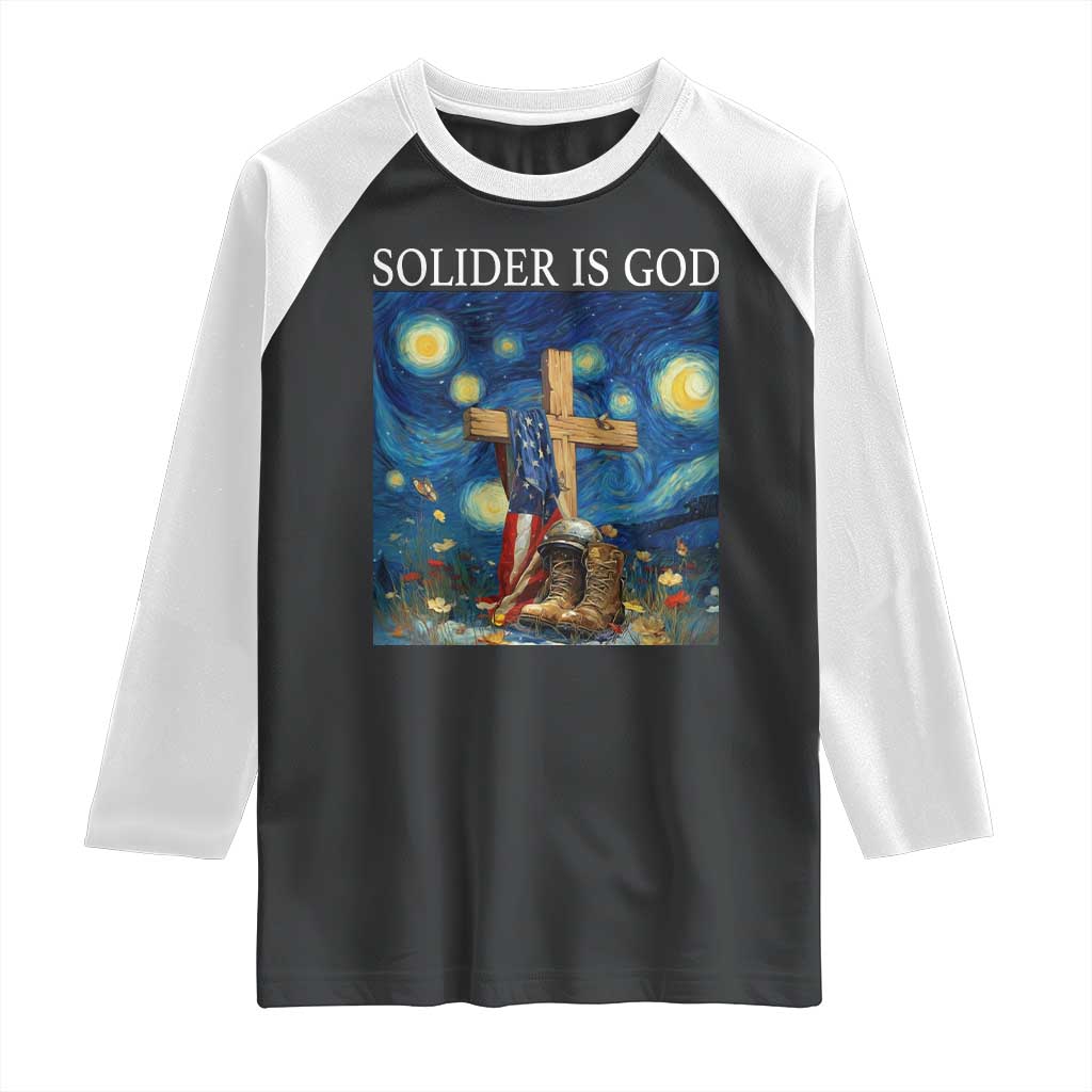 Army Christian Raglan Shirt Soldier Cross Starry Night Faith Patriotic Jesus TS14 Black White Print Your Wear