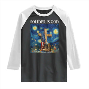 Army Christian Raglan Shirt Soldier Cross Starry Night Faith Patriotic Jesus TS14 Black White Print Your Wear