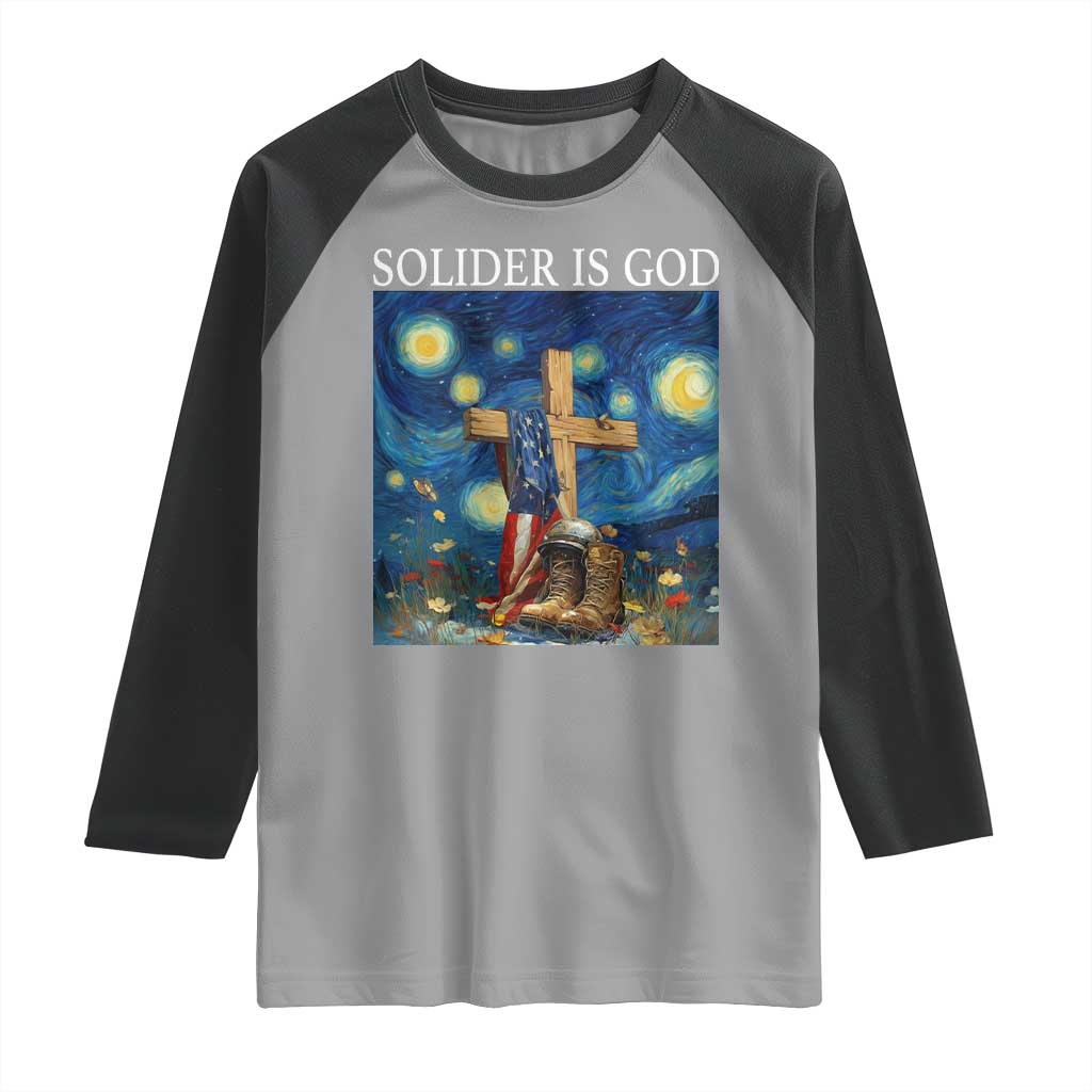 Army Christian Raglan Shirt Soldier Cross Starry Night Faith Patriotic Jesus TS14 Sport Gray Black Print Your Wear
