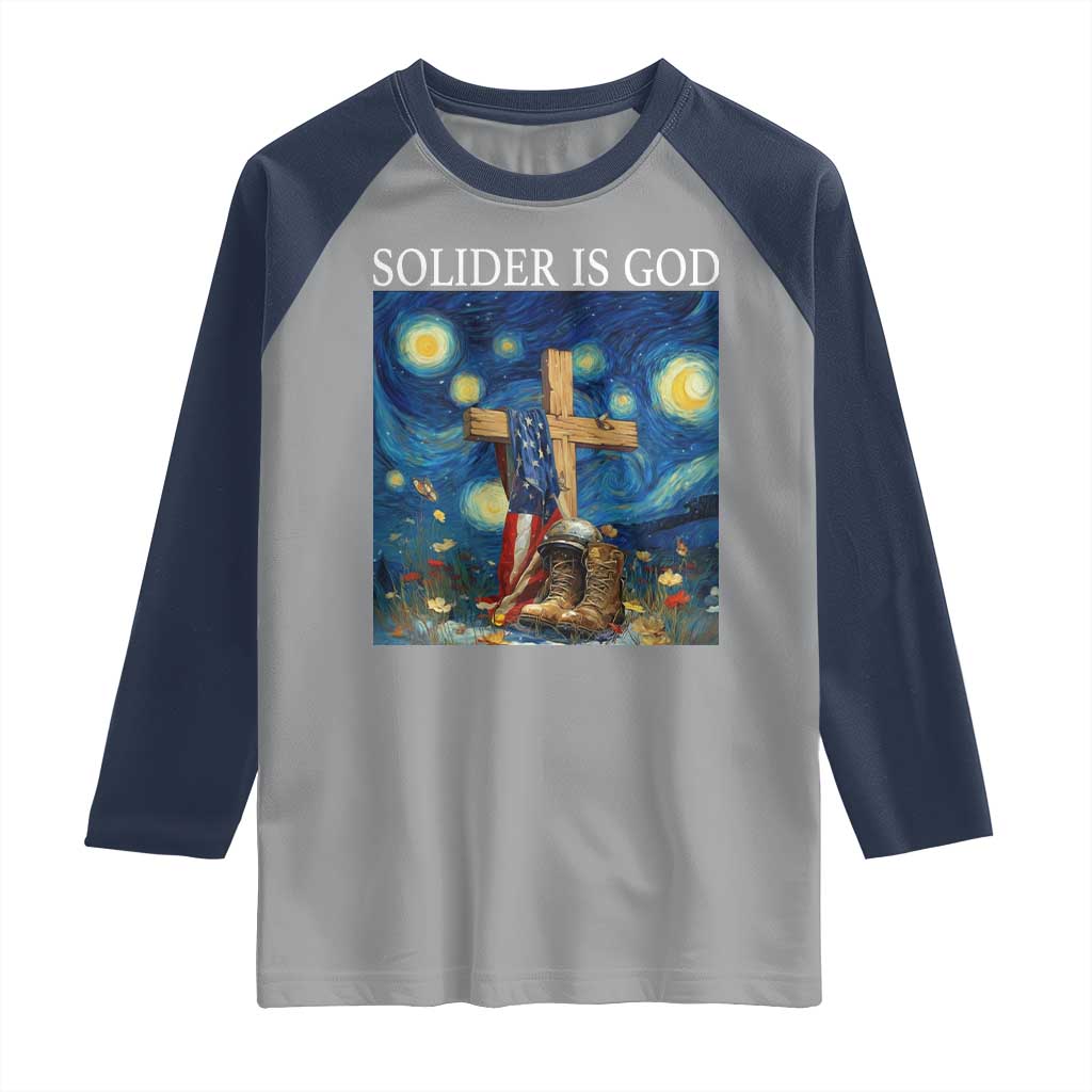 Army Christian Raglan Shirt Soldier Cross Starry Night Faith Patriotic Jesus TS14 Sport Gray Navy Print Your Wear