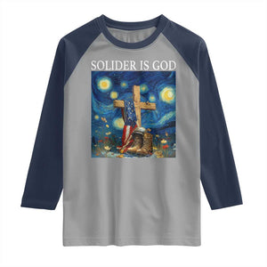 Army Christian Raglan Shirt Soldier Cross Starry Night Faith Patriotic Jesus TS14 Sport Gray Navy Print Your Wear