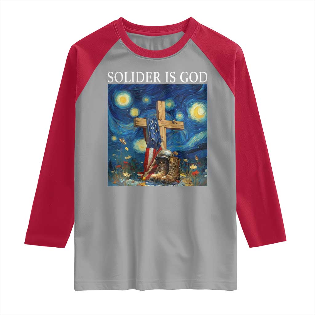 Army Christian Raglan Shirt Soldier Cross Starry Night Faith Patriotic Jesus TS14 Sport Gray Red Print Your Wear