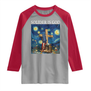 Army Christian Raglan Shirt Soldier Cross Starry Night Faith Patriotic Jesus TS14 Sport Gray Red Print Your Wear