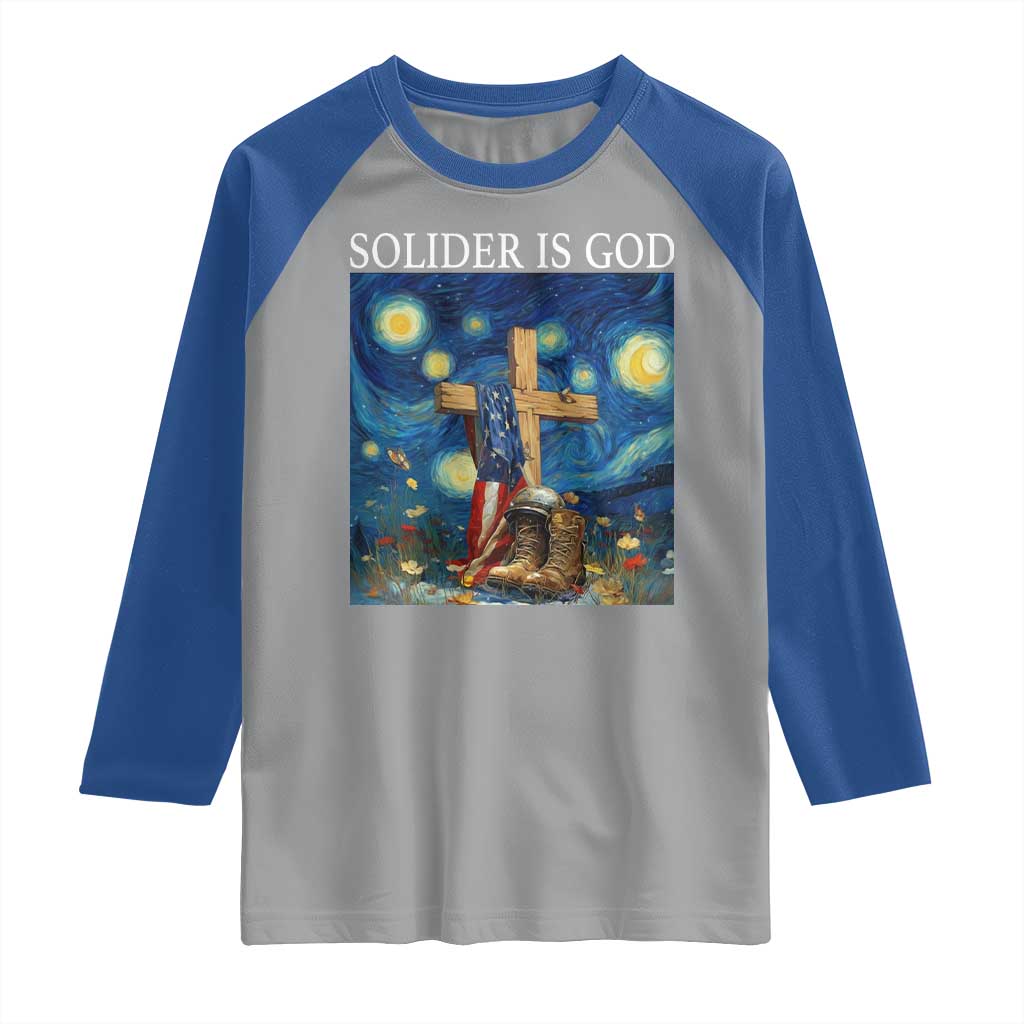 Army Christian Raglan Shirt Soldier Cross Starry Night Faith Patriotic Jesus TS14 Sport Gray Royal Print Your Wear