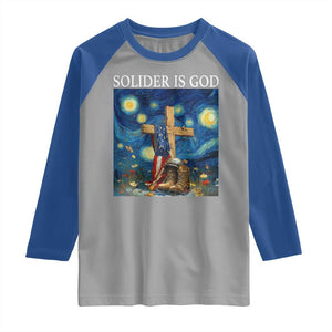 Army Christian Raglan Shirt Soldier Cross Starry Night Faith Patriotic Jesus TS14 Sport Gray Royal Print Your Wear