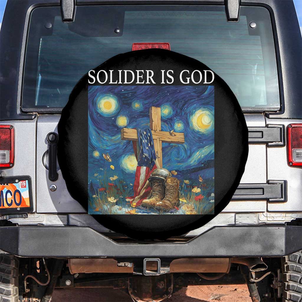 Army Christian Spare Tire Cover Soldier Cross Starry Night Faith Patriotic Jesus TS14 No hole Black Print Your Wear