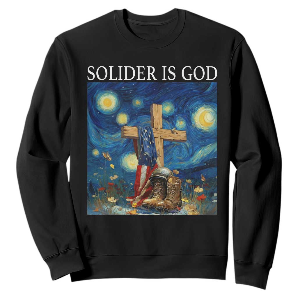 Army Christian Sweatshirt Soldier Cross Starry Night Faith Patriotic Jesus TS14 Black Print Your Wear