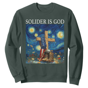 Army Christian Sweatshirt Soldier Cross Starry Night Faith Patriotic Jesus TS14 Dark Forest Green Print Your Wear