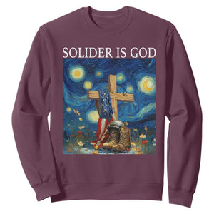 Army Christian Sweatshirt Soldier Cross Starry Night Faith Patriotic Jesus TS14 Maroon Print Your Wear